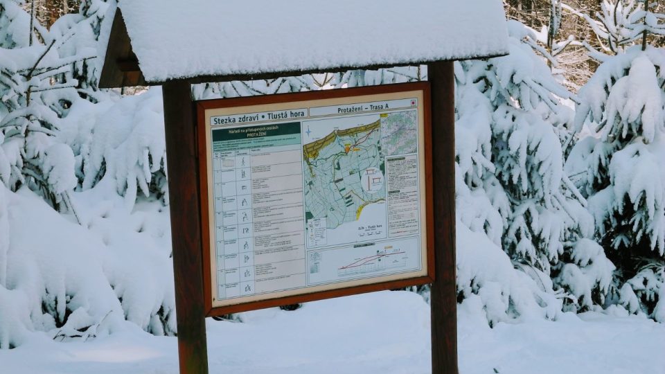 Turistická stezka na Tlustou horu pod sněhovou nadílkou