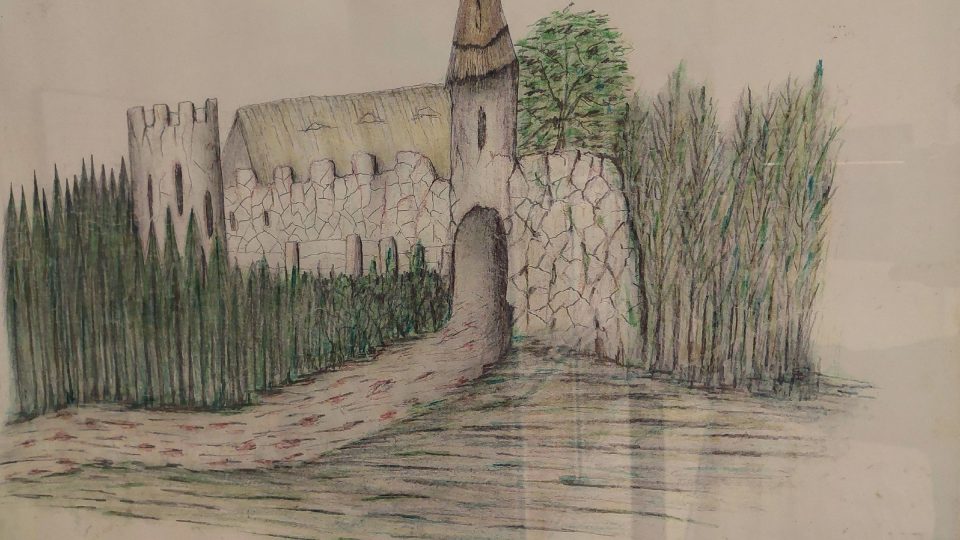 Hrad nebo tvrz Prklín na Tónově medijní kresbě v Klenotnici drahých kamenů