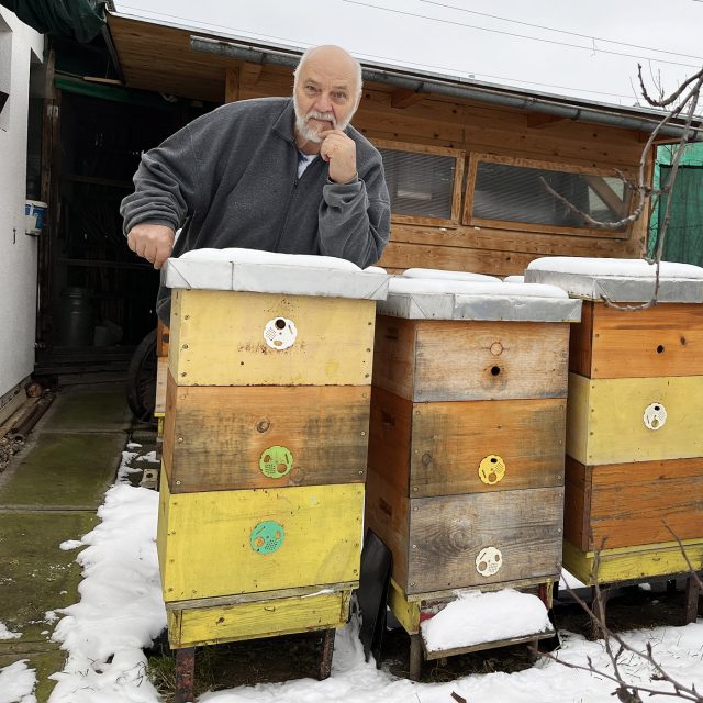 Evžen Báchor u svých úlů | foto: Jitka Slezáková,  Český rozhlas